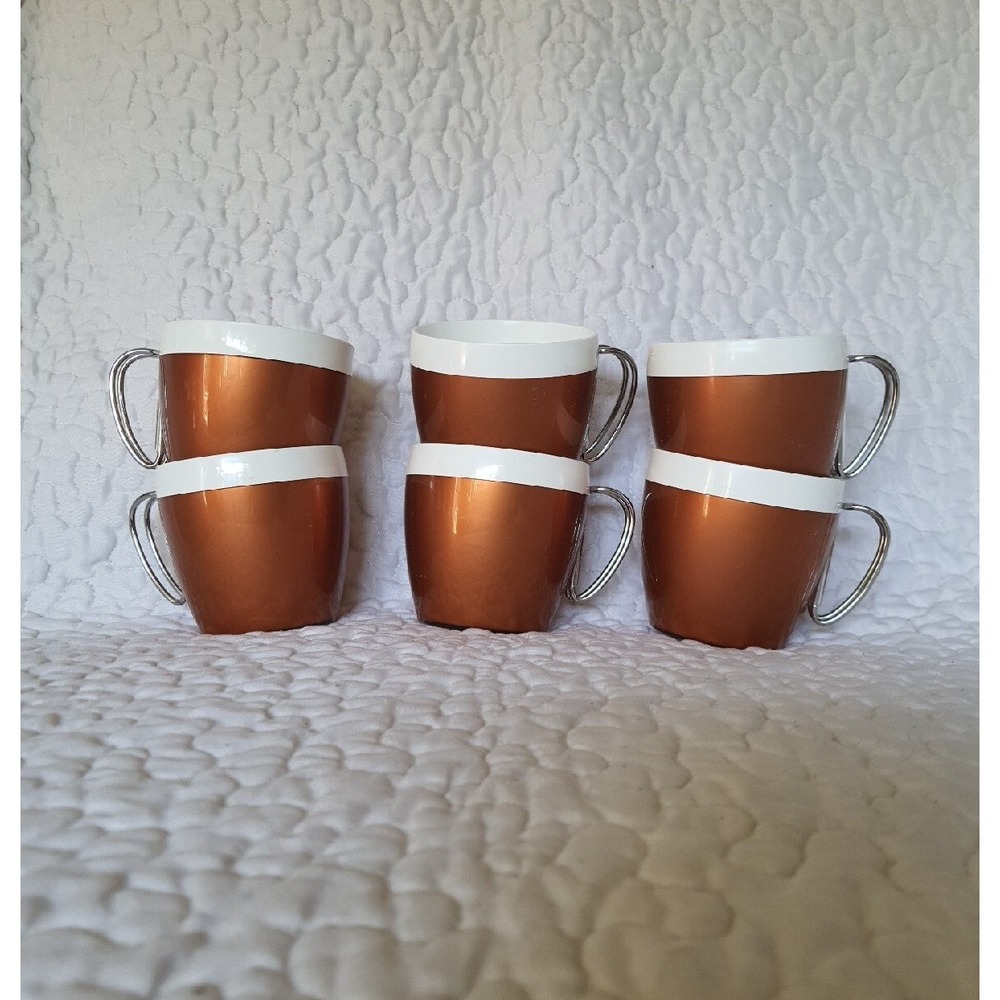 Set of 6 N.F. Cornelius Thermal Copper Color Coffee Cups with Metal Handles